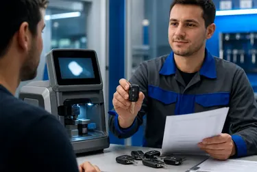 Chaveiro confeccionando uma chave codificada em Caruaru.